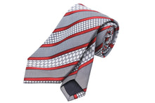 画像をギャラリービューアに読み込む, GUCCI グッチ ネクタイ トムフォード期 ストライプ ロゴ 総柄 シルク グレー ホワイト レッド 美品 中古 51808