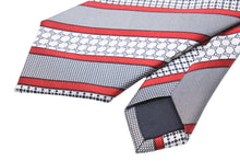 画像をギャラリービューアに読み込む, GUCCI グッチ ネクタイ トムフォード期 ストライプ ロゴ 総柄 シルク グレー ホワイト レッド 美品 中古 51808