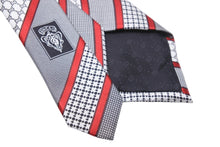 画像をギャラリービューアに読み込む, GUCCI グッチ ネクタイ トムフォード期 ストライプ ロゴ 総柄 シルク グレー ホワイト レッド 美品 中古 51808