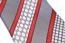 画像をギャラリービューアに読み込む, GUCCI グッチ ネクタイ トムフォード期 ストライプ ロゴ 総柄 シルク グレー ホワイト レッド 美品 中古 51808