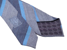 画像をギャラリービューアに読み込む, GUCCI グッチ ネクタイ 紳士 ウール ストライプ ブルー GG柄 総柄 服飾小物 トムフォード期 美品 中古 51809