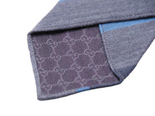 画像をギャラリービューアに読み込む, GUCCI グッチ ネクタイ 紳士 ウール ストライプ ブルー GG柄 総柄 服飾小物 トムフォード期 美品 中古 51809