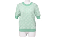 画像をギャラリービューアに読み込む, 極美品 GUCCI グッチ GGジャガード 半袖 ニット Ｔシャツ グリーン ロゴ 緑 総ロゴ トップス 629456 サイズS 中古 51864