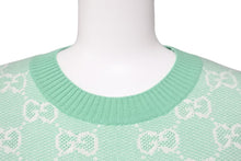 画像をギャラリービューアに読み込む, 極美品 GUCCI グッチ GGジャガード 半袖 ニット Ｔシャツ グリーン ロゴ 緑 総ロゴ トップス 629456 サイズS 中古 51864