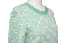 画像をギャラリービューアに読み込む, 極美品 GUCCI グッチ GGジャガード 半袖 ニット Ｔシャツ グリーン ロゴ 緑 総ロゴ トップス 629456 サイズS 中古 51864