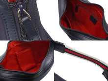 画像をギャラリービューアに読み込む, GUCCI グッチ ワンショルダーバッグ A9235658 レザー キャンバス ネイビー ホワイト レッド ゴールド金具 美品 中古 52006