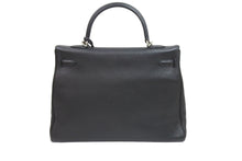 Load image into Gallery viewer, エルメス ケリー 35 2WAY ハンドバッグ 内縫 トゴ 黒 ブラック ブルーロワイヤル シルバー金具 □P刻印 美品 中古