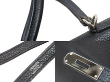Load image into Gallery viewer, エルメス ケリー 35 2WAY ハンドバッグ 内縫 トゴ 黒 ブラック ブルーロワイヤル シルバー金具 □P刻印 美品 中古