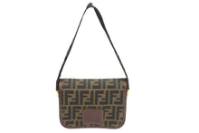 画像をギャラリービューアに読み込む, FENDI フェンディ ハンドバッグ トロッター コットン ブラウン キャンバス レザー 09157 981 ゴールド金具 美品 中古 52025