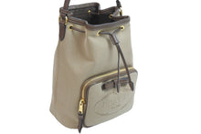 Load image into Gallery viewer, PRADA プラダ ハンドバッグ 巾着バッグ 1BH097 キャンバス ベージュ ブラウン ゴールド金具 美品 中古 52075