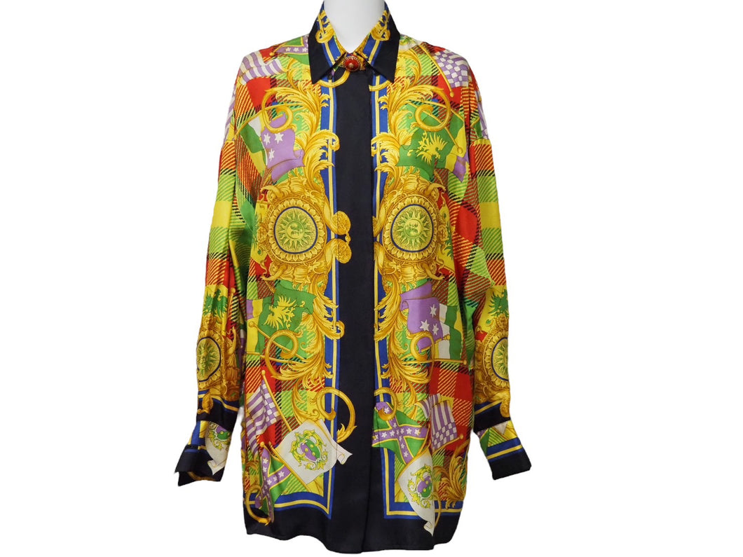 Gianni Versace ジャンニ・ヴェルサーチ 長袖シャツ バロッコ 総柄 マルチカラー シルク サイズ38 良品 中古 52204