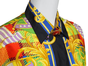 Gianni Versace ジャンニ・ヴェルサーチ 長袖シャツ バロッコ 総柄 マルチカラー シルク サイズ38 良品 中古 52204