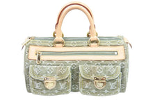 Load image into Gallery viewer, 極美品 LouisVuitton ルイヴィトン ネオスピーディ ハンドバッグ M95215 モノグラムデニム レザー カーキ ゴールド金具 中古 52271
