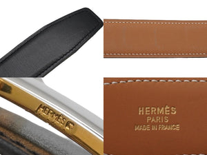 HERMES エルメス ベルト バックル Hベルト ○Z刻印 ブラック レザー サイズ65 シルバー金具 美品 中古 52332