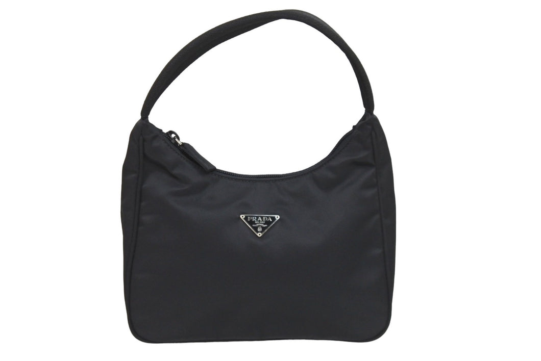 PRADA プラダ ハンドバッグ ブラック ナイロン MV519 シルバー金具 三角プレート 美品 中古 52374 正規品