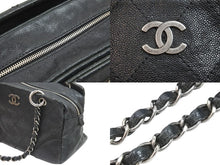 画像をギャラリービューアに読み込む, CHANEL シャネル ココマーク チェーンショルダーバッグ ハンドバッグ 10番台 キャビアスキン ブラック シルバー 美品 中古 52388