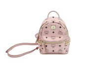 Load image into Gallery viewer, MCM エムシーエム ミニリュック デイパック ポーチ ヴィセトス スタッズ ピンク レザー ゴールド金具 美品 中古 52412