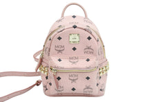 Load image into Gallery viewer, MCM エムシーエム ミニリュック デイパック ポーチ ヴィセトス スタッズ ピンク レザー ゴールド金具 美品 中古 52412