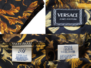 VERSACE ヴェルサーチ jeans couture 長袖シャツ バロッコ ブラック イエロー シルク サイズS 美品 中古 52664