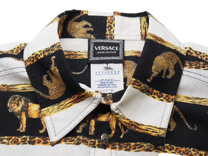 VERSACE ヴェルサーチ 長袖Ｔシャツ versace jeans couture 虎 獅子 豹 総柄 ホワイト ブラック コットン サイズL 美品 中古 52666