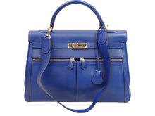 Load image into Gallery viewer, 極美品 エルメス ケリーラキ 35 ハンドバッグ 内縫 スイフト ブルーエレクトリック シルバー金具 □O刻印 52736
