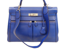 Load image into Gallery viewer, 極美品 エルメス ケリーラキ 35 ハンドバッグ 内縫 スイフト ブルーエレクトリック シルバー金具 □O刻印 52736