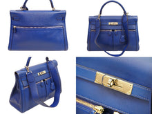 Load image into Gallery viewer, 極美品 エルメス ケリーラキ 35 ハンドバッグ 内縫 スイフト ブルーエレクトリック シルバー金具 □O刻印 52736