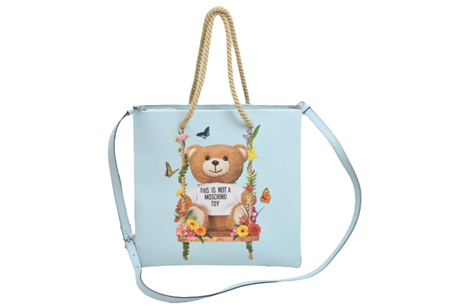 MOSCHINO モスキーノ クマ ロゴ プリント トートバッグ 2A 7578 ブルー 水色 青 鞄 カバン 蝶 花 美品 中古 52752 –  Casanova Vintage