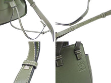 画像をギャラリービューアに読み込む, LOEWE ロエベ ショルダーバッグ ハンモック ドローストリングミニ 2WAYハンドバッグ グリーン シルバー金具 美品 中古 52885 正規品