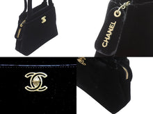 画像をギャラリービューアに読み込む, CHANEL シャネル ハンドバッグ ミニバック 5番台 ココマーク ベロア レザー ブラック ゴールド金具 美品 中古 52902