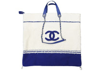Load image into Gallery viewer, 極美品 CHANEL シャネル トートバッグ ラージショッピングバッグ 26番台 AS0452 コットン ラム ホワイト ブルー 中古 53023