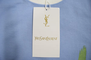 Yves Saint Laurent YSL イブサンローラン 半袖Tシャツ デカロゴ 120サイズ ブルー系 タグ付き 美品 中古 53035