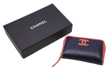画像をギャラリービューアに読み込む, CHANEL シャネル 財布 コインケース ココマーク ピンク ネイビー 27番台 シルバー金具 良品 中古 53073