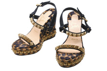 画像をギャラリービューアに読み込む, Christian Louboutin クリスチャンルブタン サンダル ウェッジサンダル レオパード 1200133 サイズ35 ゴールド金具 美品 中古 53079
