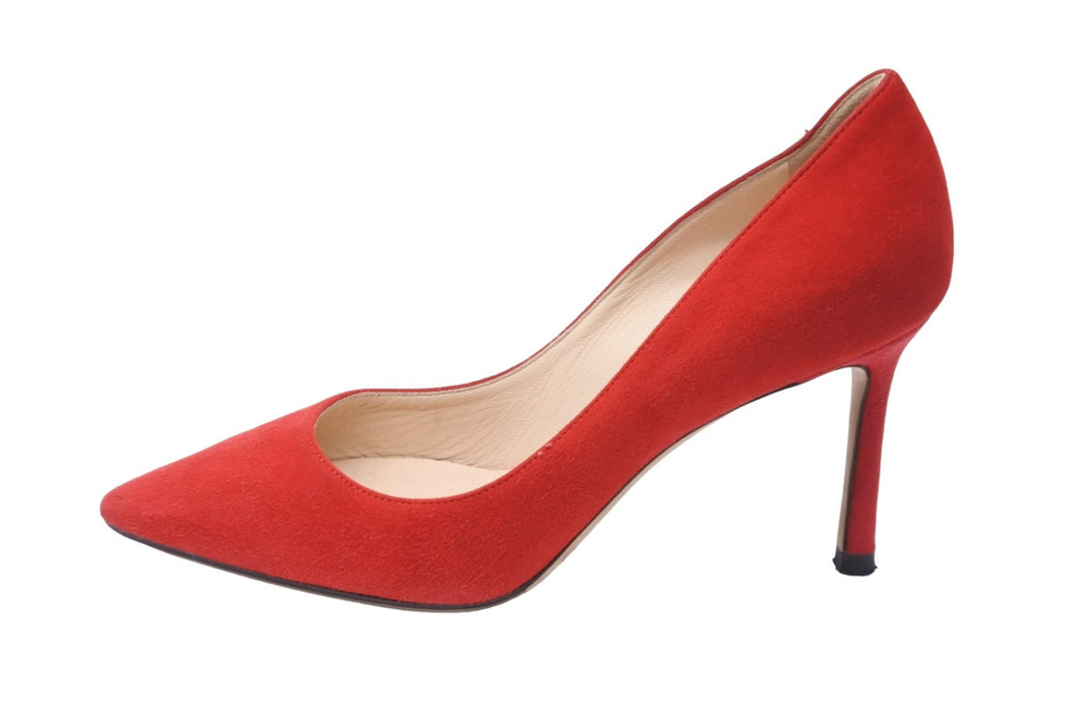 JIMMY CHOO ジミーチュウ パンプス シューズ 靴 スエード レッド サイズ35 1/2 イタリア製 良品 中古 53083
