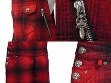 Load image into Gallery viewer, CHROME HEARTS クロムハーツ ウール チェック オーバーオール レッド ブラッククロスボールボタン サイズS 美品 中古 53098