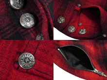 Load image into Gallery viewer, CHROME HEARTS クロムハーツ ウール チェック オーバーオール レッド ブラッククロスボールボタン サイズS 美品 中古 53098