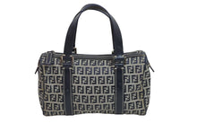 画像をギャラリービューアに読み込む, FENDI フェンディ ミニボストンバッグ ハンドバッグ ズッキーノ柄 レザー ネイビー グレー シルバー金具 美品 中古 53225