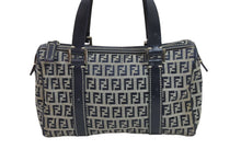 画像をギャラリービューアに読み込む, FENDI フェンディ ミニボストンバッグ ハンドバッグ ズッキーノ柄 レザー ネイビー グレー シルバー金具 美品 中古 53225
