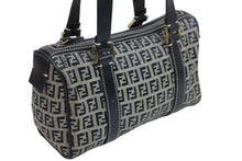 画像をギャラリービューアに読み込む, FENDI フェンディ ミニボストンバッグ ハンドバッグ ズッキーノ柄 レザー ネイビー グレー シルバー金具 美品 中古 53225