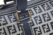 画像をギャラリービューアに読み込む, FENDI フェンディ ミニボストンバッグ ハンドバッグ ズッキーノ柄 レザー ネイビー グレー シルバー金具 美品 中古 53225