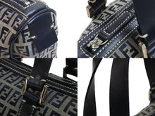 画像をギャラリービューアに読み込む, FENDI フェンディ ミニボストンバッグ ハンドバッグ ズッキーノ柄 レザー ネイビー グレー シルバー金具 美品 中古 53225