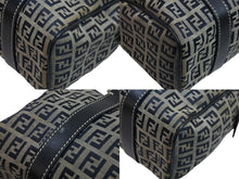 画像をギャラリービューアに読み込む, FENDI フェンディ ミニボストンバッグ ハンドバッグ ズッキーノ柄 レザー ネイビー グレー シルバー金具 美品 中古 53225