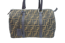 画像をギャラリービューアに読み込む, FENDI フェンディ ズッカ柄 ボストンバッグ コットンキャンバス レザー ブラウン系 美品 中古 53243