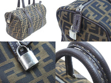 画像をギャラリービューアに読み込む, FENDI フェンディ ズッカ柄 ボストンバッグ コットンキャンバス レザー ブラウン系 美品 中古 53243