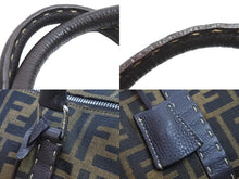 画像をギャラリービューアに読み込む, FENDI フェンディ ズッカ柄 ボストンバッグ コットンキャンバス レザー ブラウン系 美品 中古 53243