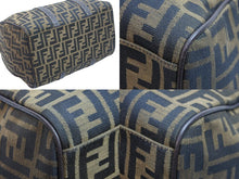 画像をギャラリービューアに読み込む, FENDI フェンディ ズッカ柄 ボストンバッグ コットンキャンバス レザー ブラウン系 美品 中古 53243