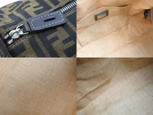 画像をギャラリービューアに読み込む, FENDI フェンディ ズッカ柄 ボストンバッグ コットンキャンバス レザー ブラウン系 美品 中古 53243