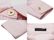 Load image into Gallery viewer, VERSACE ヴェルサーチ 長袖シャツ ブラウス ストライプ ピンク コットン A85816 サイズ38 美品 中古 53312