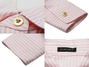 VERSACE ヴェルサーチ 長袖シャツ ブラウス ストライプ ピンク コットン A85816 サイズ38 美品 中古 53312